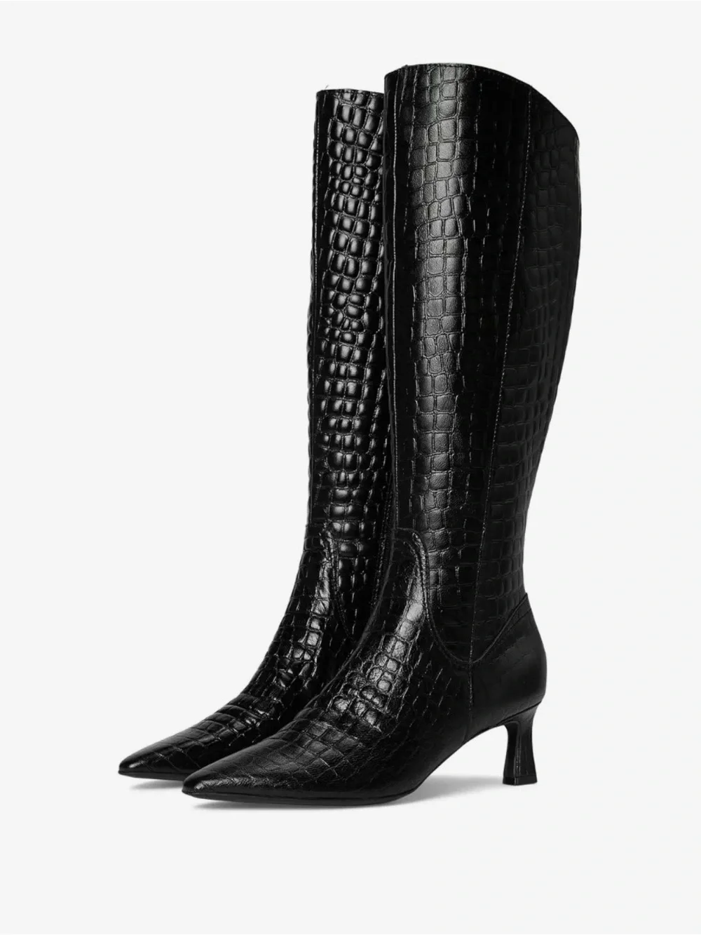 Naturalizer DEESHA WIDE CALF Pointed-Toe Croc-Embossed Knee Leather Boots Black